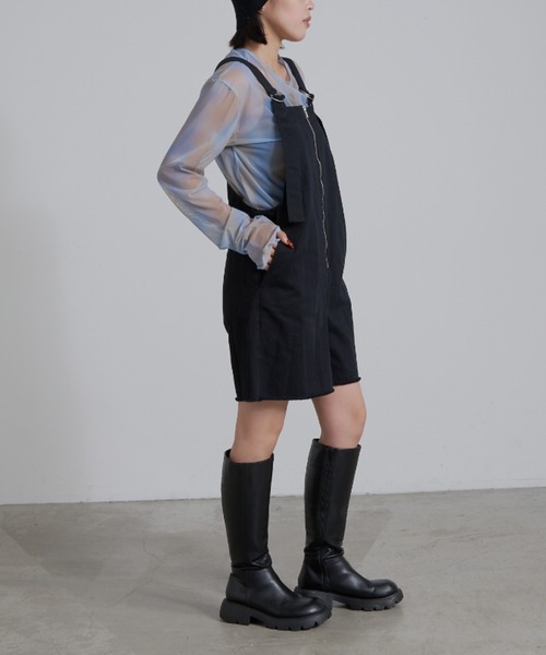 WILLOW（ウィロー）の「【WILLOW】ショートサロペット（サロペット/オーバーオール・レディース・ライトブラウン/ブラック・ONE SIZE）」の21枚目の写真