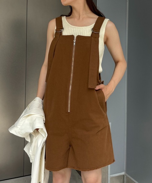 WILLOW（ウィロー）の「【WILLOW】ショートサロペット（サロペット/オーバーオール・レディース・ライトブラウン/ブラック・ONE SIZE）」の7枚目の写真