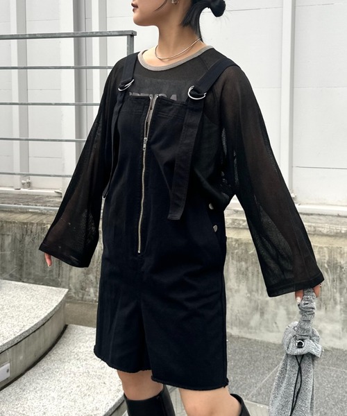 WILLOW（ウィロー）の「【WILLOW】ショートサロペット（サロペット/オーバーオール・レディース・ライトブラウン/ブラック・ONE SIZE）」の3枚目の写真