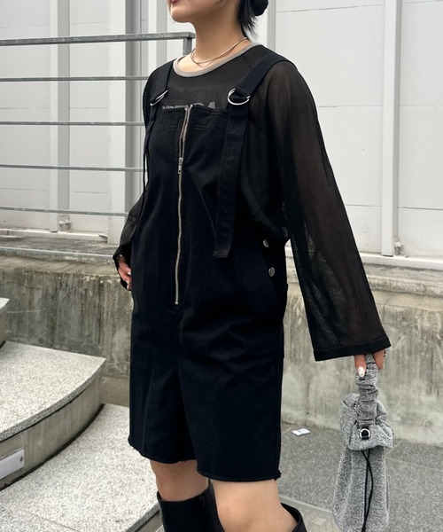 WILLOW（ウィロー）の「【WILLOW】ショートサロペット（サロペット/オーバーオール・レディース・ライトブラウン/ブラック・ONE SIZE）」の4枚目の写真