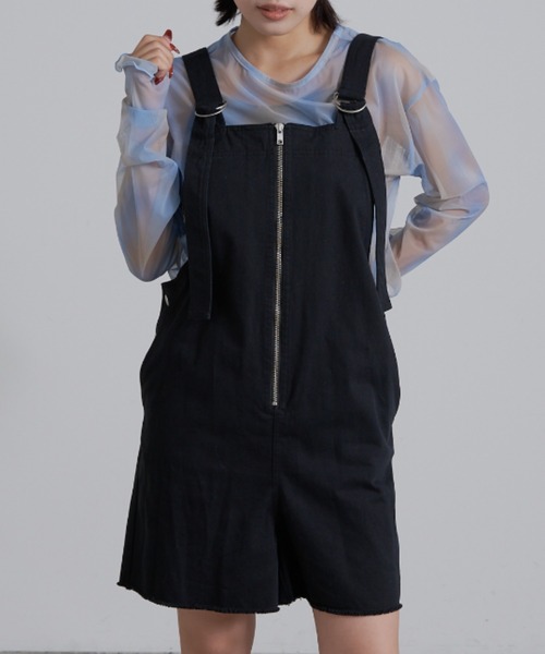 WILLOW（ウィロー）の「【WILLOW】ショートサロペット（サロペット/オーバーオール・レディース・ライトブラウン/ブラック・ONE SIZE）」の12枚目の写真