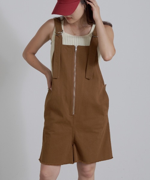 WILLOW（ウィロー）の「【WILLOW】ショートサロペット（サロペット/オーバーオール・レディース・ライトブラウン/ブラック・ONE SIZE）」の13枚目の写真