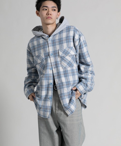 aimoha(アイモハ)の「【aimoha neo】 Vintage Plaid Hoodie Shirt(パーカー・メンズ・ブラック/ブルー・MEDIUM/LARGE/X-LARGE/XX-LARGE)」の1枚目の写真