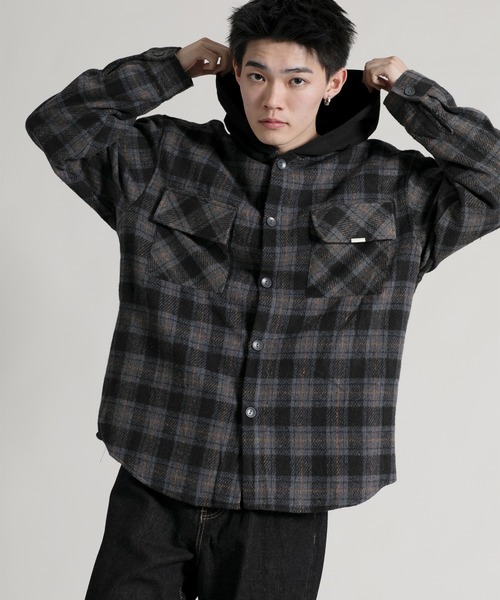 aimoha(アイモハ)の「【aimoha neo】 Vintage Plaid Hoodie Shirt(パーカー・メンズ・ブラック/ブルー・MEDIUM/LARGE/X-LARGE/XX-LARGE)」の2枚目の写真