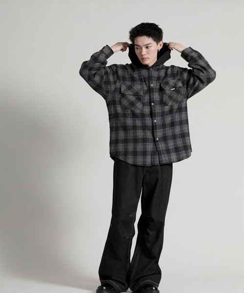 aimoha(アイモハ)の「【aimoha neo】 Vintage Plaid Hoodie Shirt(パーカー・メンズ・ブラック/ブルー・MEDIUM/LARGE/X-LARGE/XX-LARGE)」の5枚目の写真