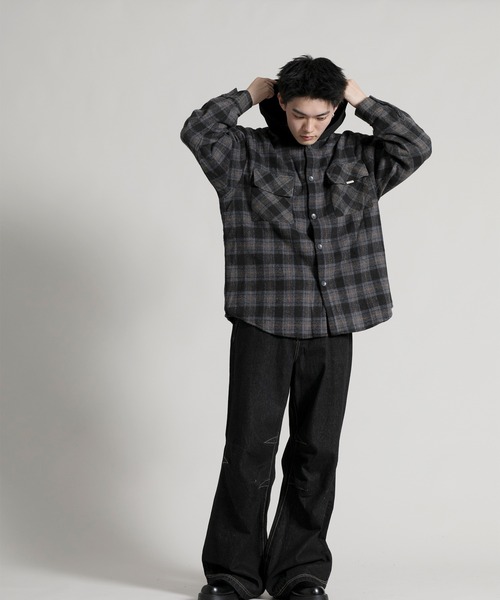 aimoha(アイモハ)の「【aimoha neo】 Vintage Plaid Hoodie Shirt(パーカー・メンズ・ブラック/ブルー・MEDIUM/LARGE/X-LARGE/XX-LARGE)」の6枚目の写真