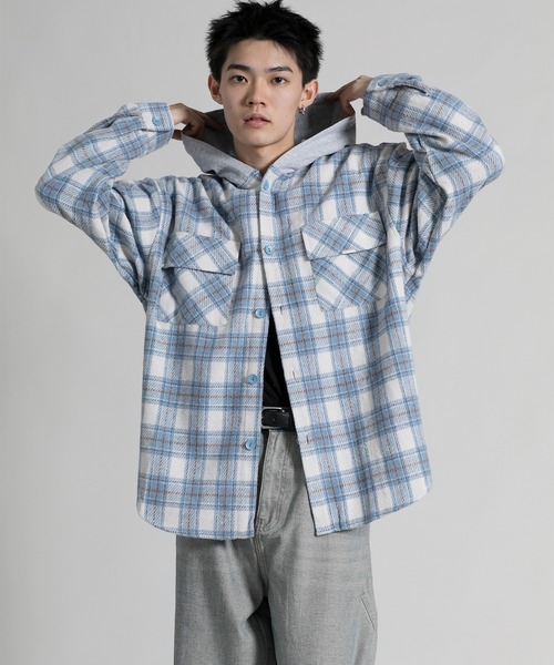 aimoha(アイモハ)の「【aimoha neo】 Vintage Plaid Hoodie Shirt(パーカー・メンズ・ブラック/ブルー・MEDIUM/LARGE/X-LARGE/XX-LARGE)」の7枚目の写真