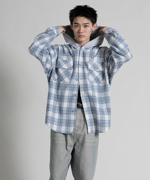 aimoha(アイモハ)の「【aimoha neo】 Vintage Plaid Hoodie Shirt(パーカー・メンズ・ブラック/ブルー・MEDIUM/LARGE/X-LARGE/XX-LARGE)」の8枚目の写真