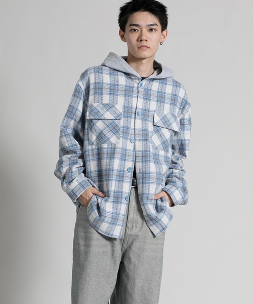 aimoha(アイモハ)の「【aimoha neo】 Vintage Plaid Hoodie Shirt(パーカー・メンズ・ブラック/ブルー・MEDIUM/LARGE/X-LARGE/XX-LARGE)」の11枚目の写真