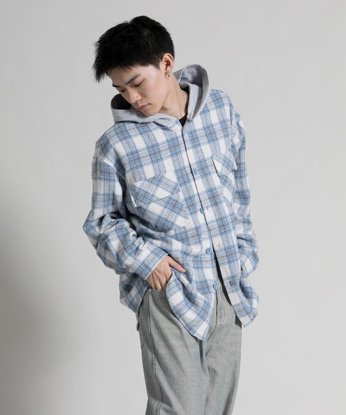 aimoha(アイモハ)の「【aimoha neo】 Vintage Plaid Hoodie Shirt(パーカー・メンズ・ブラック/ブルー・MEDIUM/LARGE/X-LARGE/XX-LARGE)」の14枚目の写真