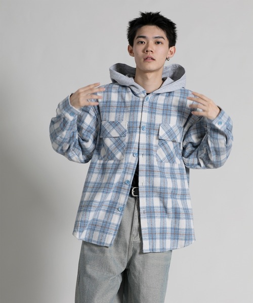 aimoha(アイモハ)の「【aimoha neo】 Vintage Plaid Hoodie Shirt(パーカー・メンズ・ブラック/ブルー・MEDIUM/LARGE/X-LARGE/XX-LARGE)」の16枚目の写真