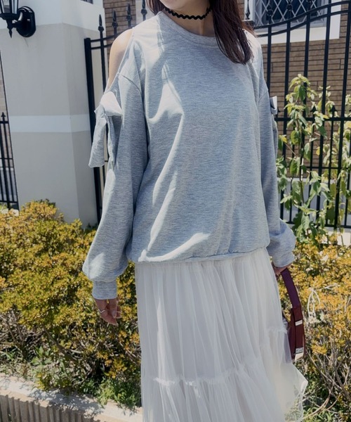 Open shoulder double‑ribbon pullover — открытые плечи пуловер