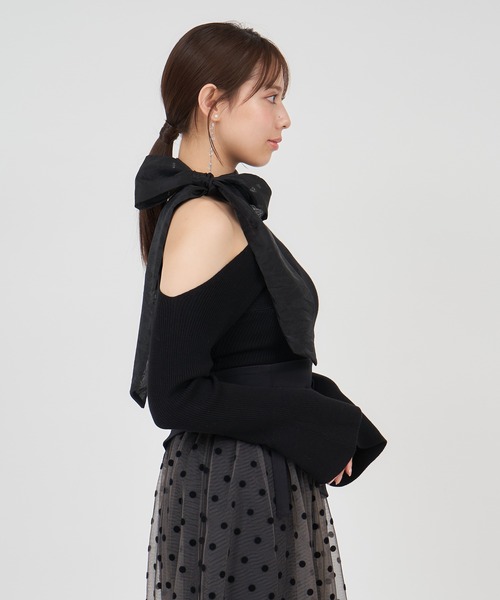 ROYAL PARTY（ロイヤルパーティー）の「アシメネックリボンニットトップス（ニット/セーター・レディース・ブラック/ピンク/ベージュ・FREE）」の12枚目の写真