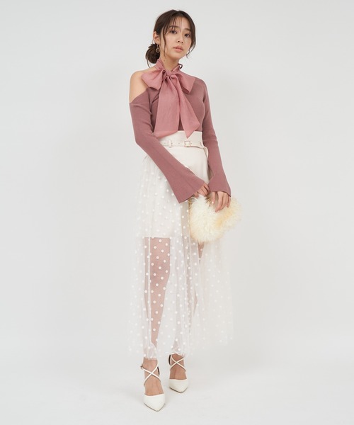 ROYAL PARTY（ロイヤルパーティー）の「アシメネックリボンニットトップス（ニット/セーター・レディース・ブラック/ピンク/ベージュ・FREE）」の19枚目の写真