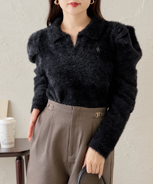 即日発送　chico ポロシャツニット　グレー ケーブルポロ半袖ニット | Chico(チコ)レディース | PAL CLOSET