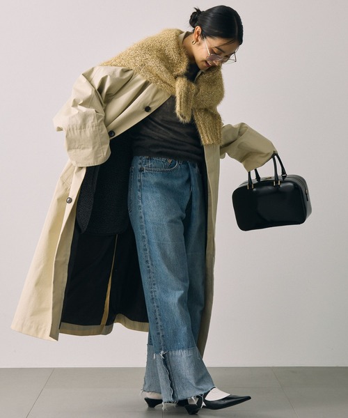 BABYLONE(バビロン)の「ウェザーコットンロングコート(トレンチコート・レディース・ライトベージュ/ブラウン・フリー)」の4枚目の写真