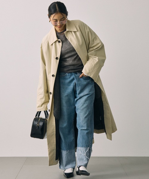 BABYLONE(バビロン)の「ウェザーコットンロングコート(トレンチコート・レディース・ライトベージュ/ブラウン・フリー)」の6枚目の写真