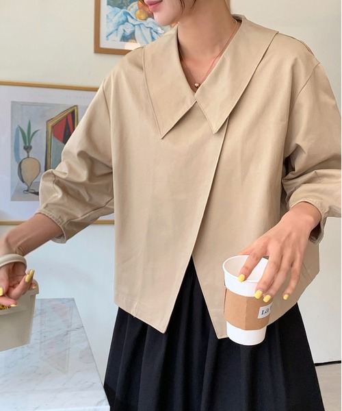 MAISON DE THERESE(メゾン ド テレーズ)の「chic開襟ゆったり長袖ジャケット(テーラードジャケット・レディース・ブラック/ベージュ・FREE)」の3枚目の写真