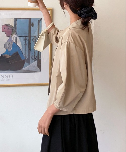 MAISON DE THERESE(メゾン ド テレーズ)の「chic開襟ゆったり長袖ジャケット(テーラードジャケット・レディース・ブラック/ベージュ・FREE)」の6枚目の写真