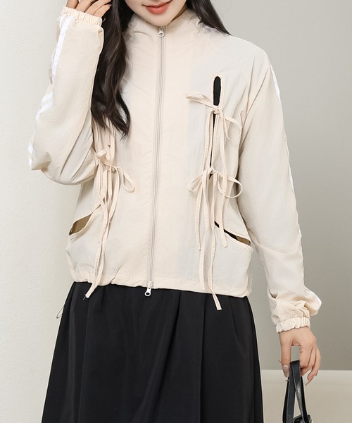 セール】配色 ライン リボン付き スタンドカラー ジャケット（その他