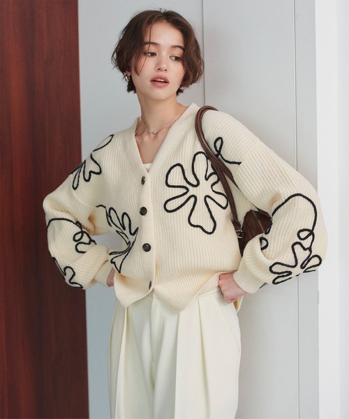 フラワーラインニットカーディガン(カーディガン/ボレロ)|titivate(ティティベイト)