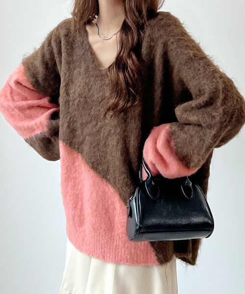 ABYS(アビス)の「まとまるバイカラー。配色ふわふわジャギーニットトップス(ニット/セーター・レディース・ブラウン/ブルー/グレー・FREE)」の19枚目の写真