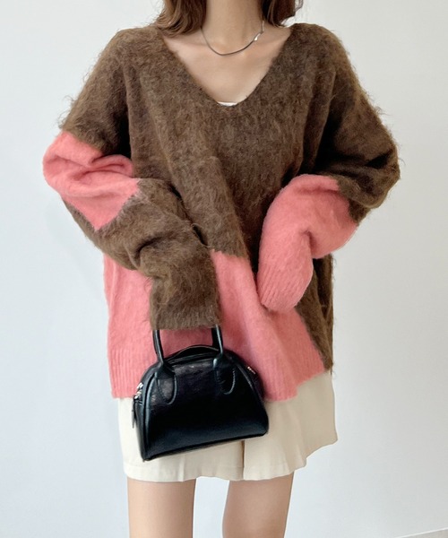 ABYS(アビス)の「まとまるバイカラー。配色ふわふわジャギーニットトップス(ニット/セーター・レディース・ブラウン/ブルー/グレー・FREE)」の21枚目の写真