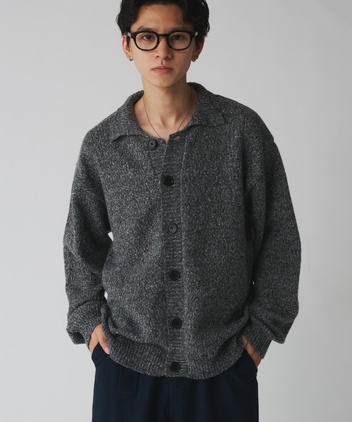 Adoon plain（アドーンプレーン）の「MELANGE KNIT POLO CARDIGAN