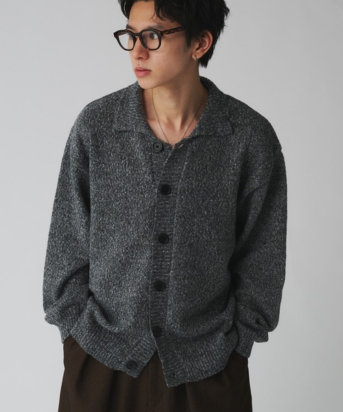 Adoon plain（アドーンプレーン）の「MELANGE KNIT POLO CARDIGAN／メランジニットポロカーディガン（カーディガン/ボレロ・メンズ・レッド/チャコールグレー/ブルーグリーン・LARGE/MEDIUM）」の14枚目の写真