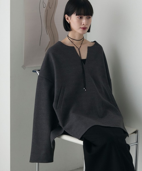 forksy.(フォルクシー)の「【forksy.】カットメルトン キーネック プルオーバー(Tシャツ/カットソー・レディース・カーキ/ナチュラル/グレー・FREE)」の10枚目の写真