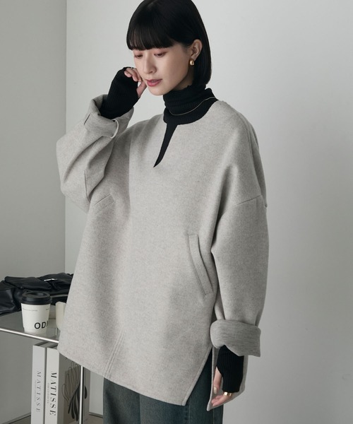 forksy.(フォルクシー)の「【forksy.】カットメルトン キーネック プルオーバー(Tシャツ/カットソー・レディース・カーキ/ナチュラル/グレー・FREE)」の22枚目の写真