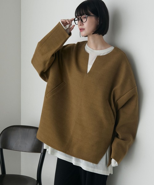 forksy.(フォルクシー)の「【forksy.】カットメルトン キーネック プルオーバー(Tシャツ/カットソー・レディース・カーキ/ナチュラル/グレー・FREE)」の9枚目の写真