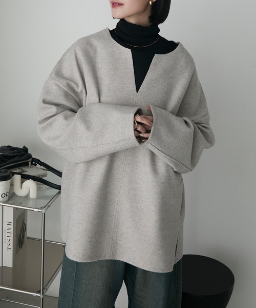 forksy.(フォルクシー)の「【forksy.】カットメルトン キーネック プルオーバー(Tシャツ/カットソー・レディース・カーキ/ナチュラル/グレー・FREE)」の6枚目の写真