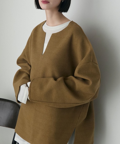 forksy.(フォルクシー)の「【forksy.】カットメルトン キーネック プルオーバー(Tシャツ/カットソー・レディース・カーキ/ナチュラル/グレー・FREE)」の7枚目の写真