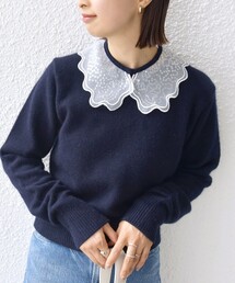 SHIPS（シップス）の「【WEB限定】〈手洗い可能〉布帛 襟付き ニット プルオーバー（ニット/セーター）」