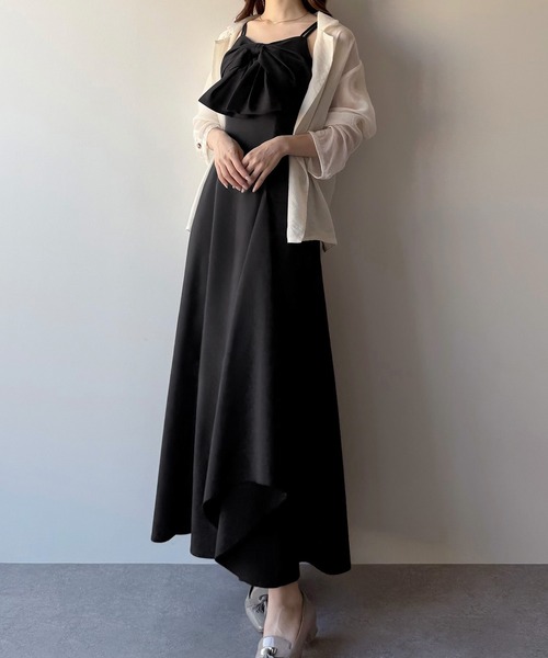 mipiarl(ミピアール)の「フロントリボンラッフルキャミワンピース(ワンピース・レディース・ブラック/クリーム/チャコール・SMALL/MEDIUM/LARGE)」の5枚目の写真