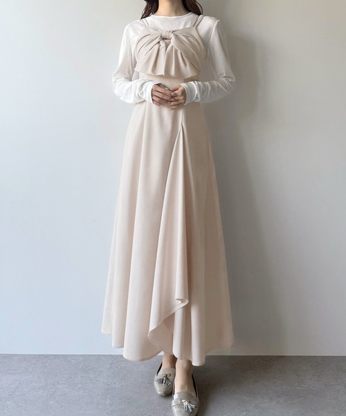 mipiarl(ミピアール)の「フロントリボンラッフルキャミワンピース(ワンピース・レディース・ブラック/クリーム/チャコール・SMALL/MEDIUM/LARGE)」の15枚目の写真