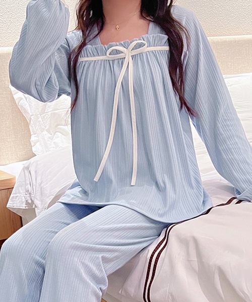 Teem Store(チームストア)の「フロントリボンルームウェア(ルームウェア/パジャマ・レディース・アイボリー/ブルー/ピンク/イエロー/パープル・M/L)」の18枚目の写真