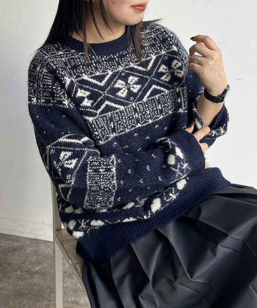 CPCM（シーピーシーエム）の「ノルディックニット（ニット/セーター・レディース・アイボリー/ネイビー/レッド・FREE）」の3枚目の写真