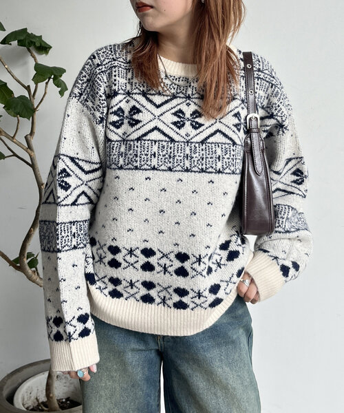 CPCM（シーピーシーエム）の「ノルディックニット（ニット/セーター・レディース・アイボリー/ネイビー/レッド・FREE）」の4枚目の写真