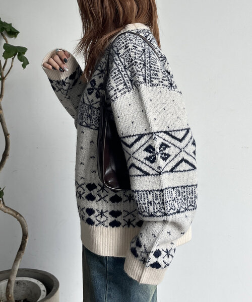 CPCM（シーピーシーエム）の「ノルディックニット（ニット/セーター・レディース・アイボリー/ネイビー/レッド・FREE）」の5枚目の写真