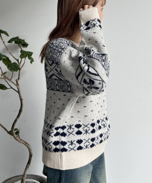 CPCM（シーピーシーエム）の「ノルディックニット（ニット/セーター・レディース・アイボリー/ネイビー/レッド・FREE）」の7枚目の写真