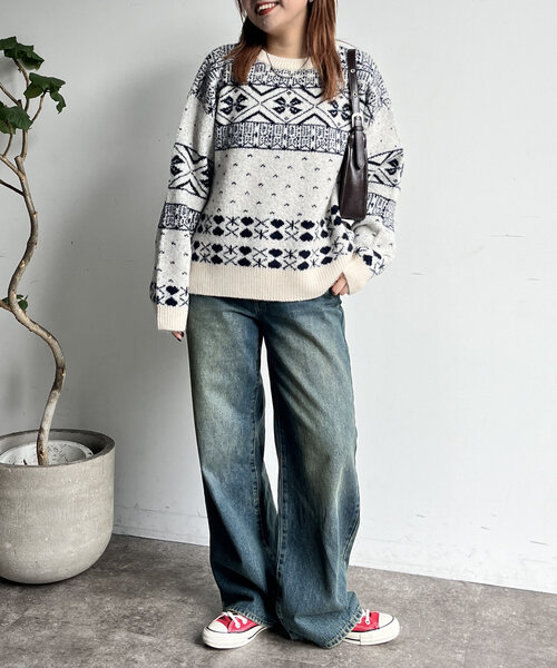 CPCM（シーピーシーエム）の「ノルディックニット（ニット/セーター・レディース・アイボリー/ネイビー/レッド・FREE）」の8枚目の写真