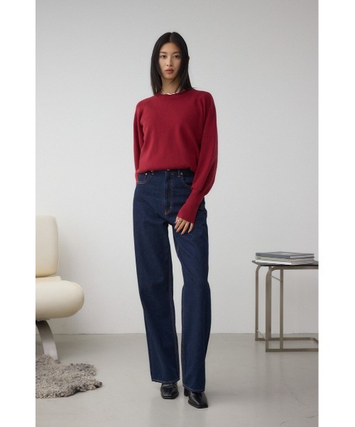 ダークブルー ハイウエスト ワイドレッグ デニム ダークブルー ハイウエスト ワイドレッグデニム