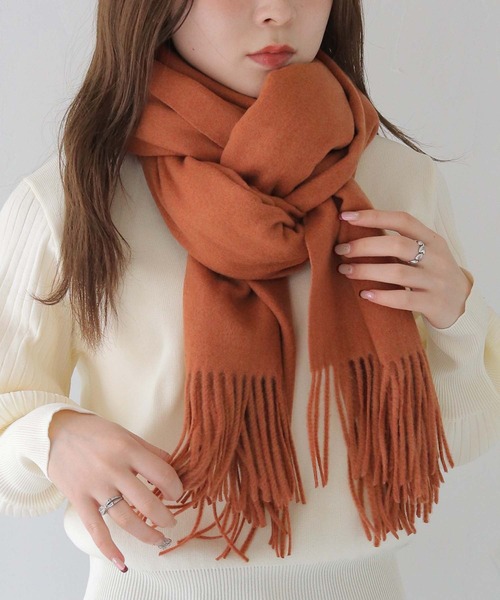 HER CLOSET（ハークローゼット）の「 【HER CLOSET】ナチュラルフリンジマフラー（新色追加） NATURAL FRINGE MUFFLER (NEW COLOR)（マフラー・レディース・ブラック/ワインレッド/アイボリー/カーキ/オレンジ/ブラウン・FREE）」の6枚目の写真