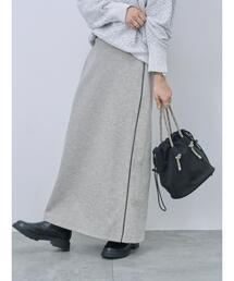 Samansa Mos2 blue | ウールライクパイピングスカート(スカート)