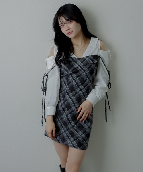 値下げ！【未使用タグ付】BMUET(TE) RIBBON MINI DRESS check ribbon mini dress/チェックリボンミニドレス（ワンピース）｜M