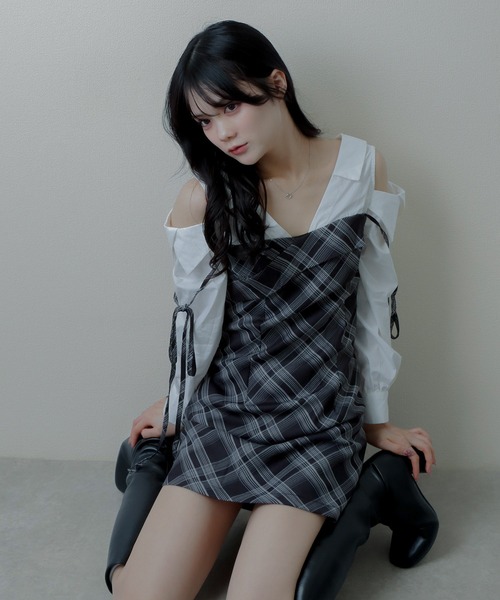 ワンピース Mimi check set mini dress AM1596 ANDMARY】Mimi check set mini dress