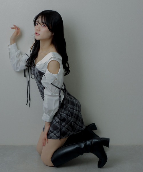 check ribbon mini dress/チェックリボンミニドレス（ワンピース）｜M