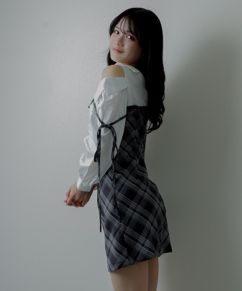 check ribbon mini dress/チェックリボンミニドレス（ワンピース）｜M